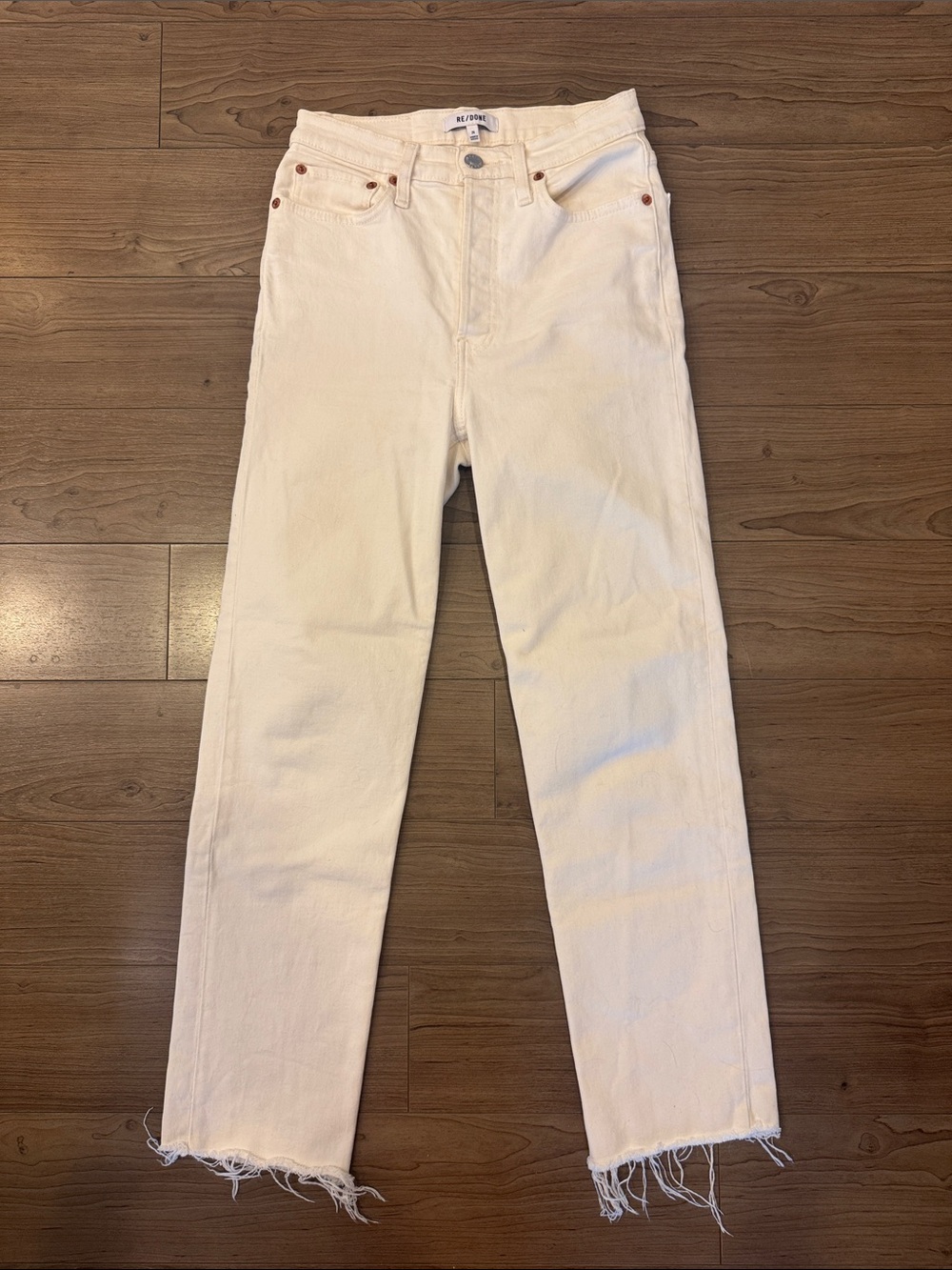 Re/Done White Frayed-Hem Jeans
